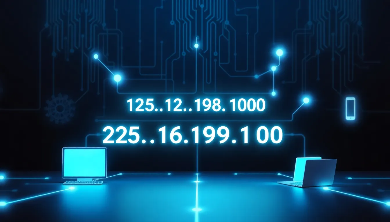 Digital representation of an IP address with connected devices.