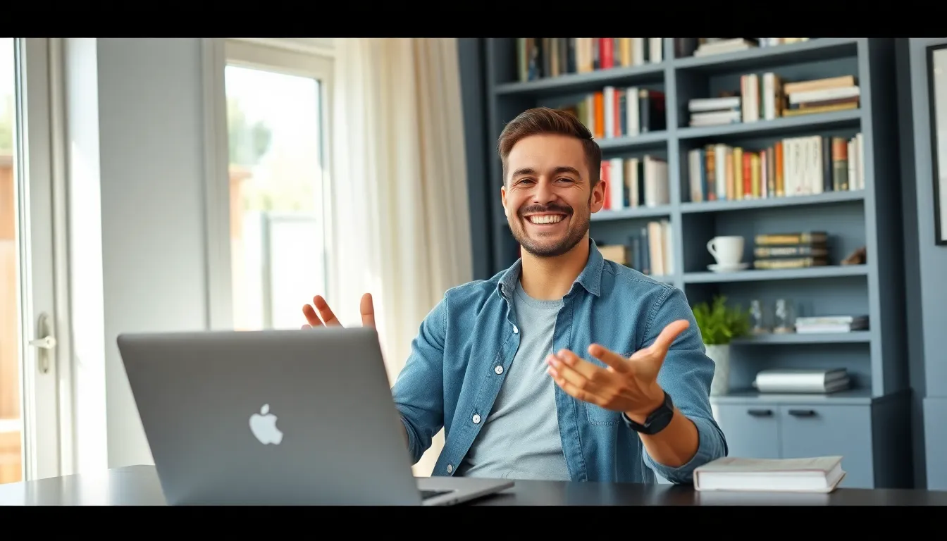 man sharing relationship advice in a stylish home office.
