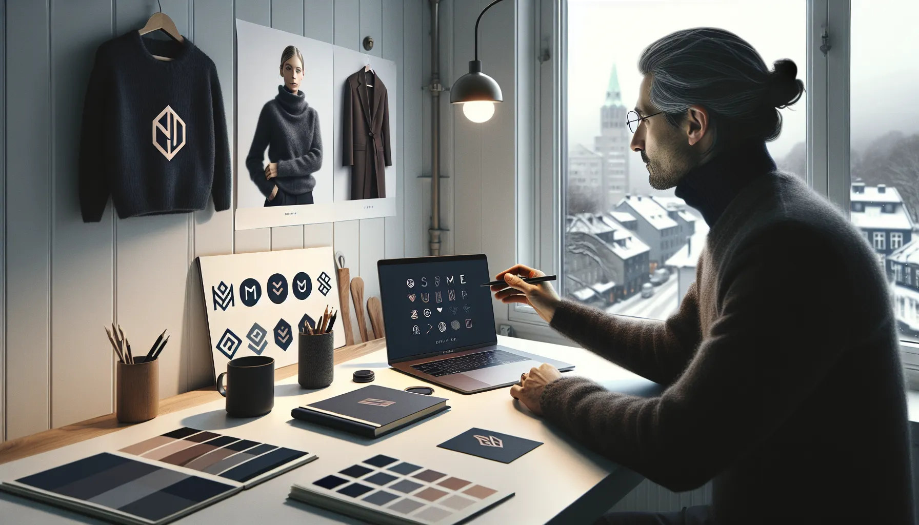 Designer presenting logo mockups to a client on a laptop in oslo.