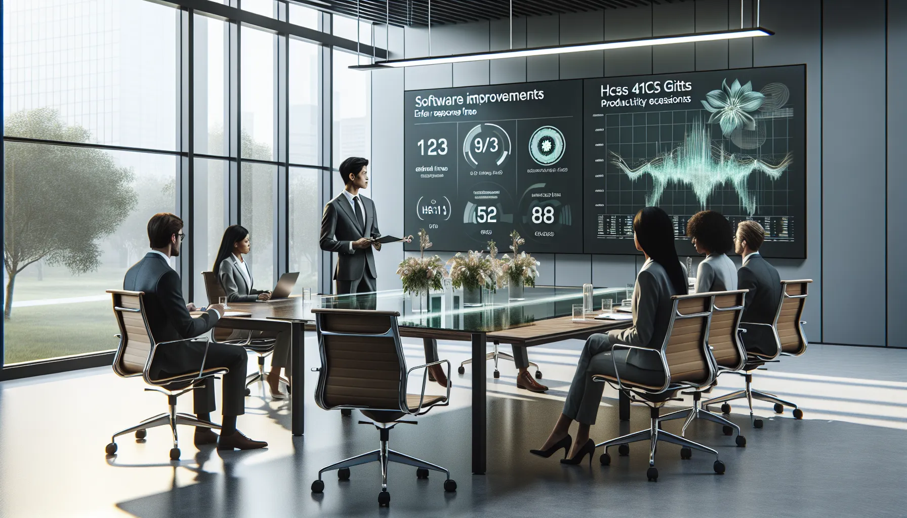 diverse team discussing software improvements in a modern office setting.