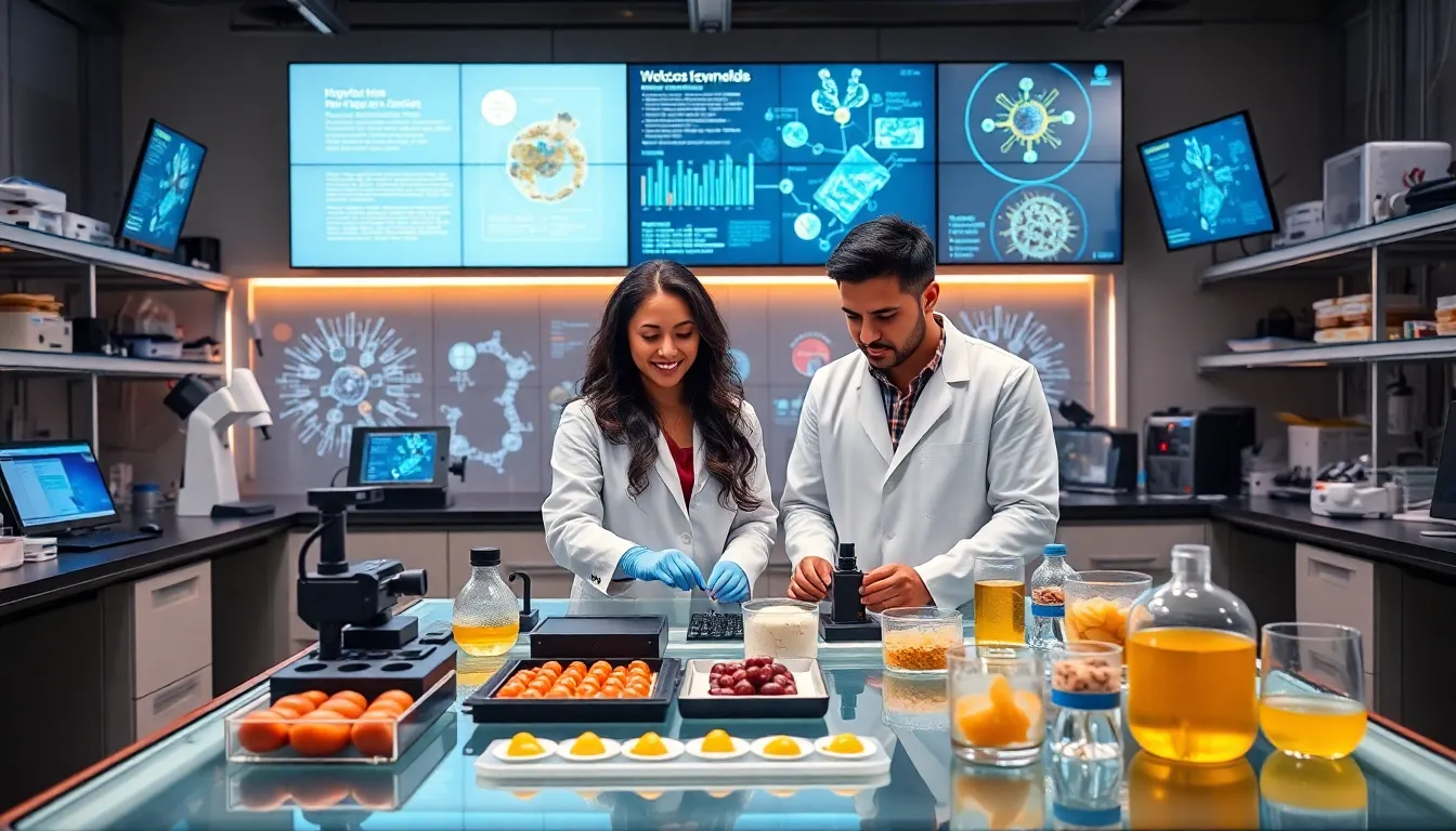 diverse team in a modern lab focused on food science technology.