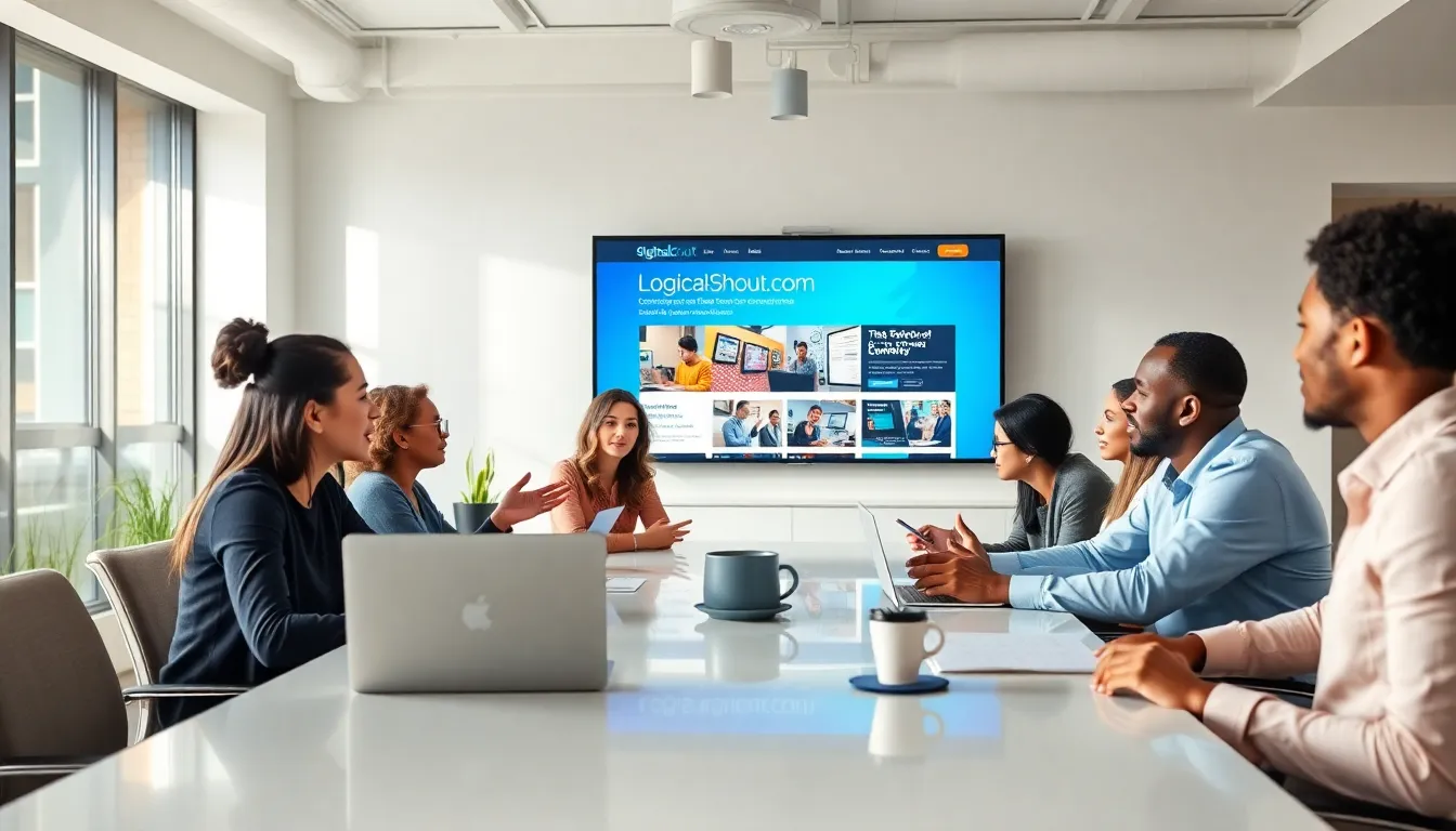 diverse professionals discussing technology in a modern office.
