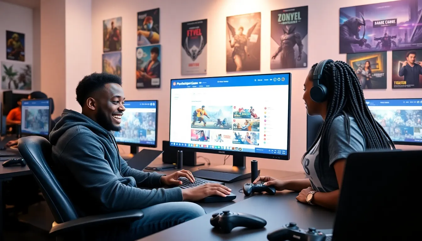 gamers interacting on the PlayStation ImagineerGames platform in a lively room.