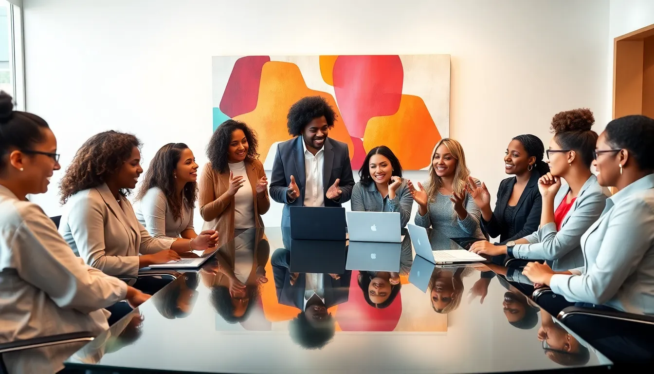 diverse team collaborating in a modern office setting