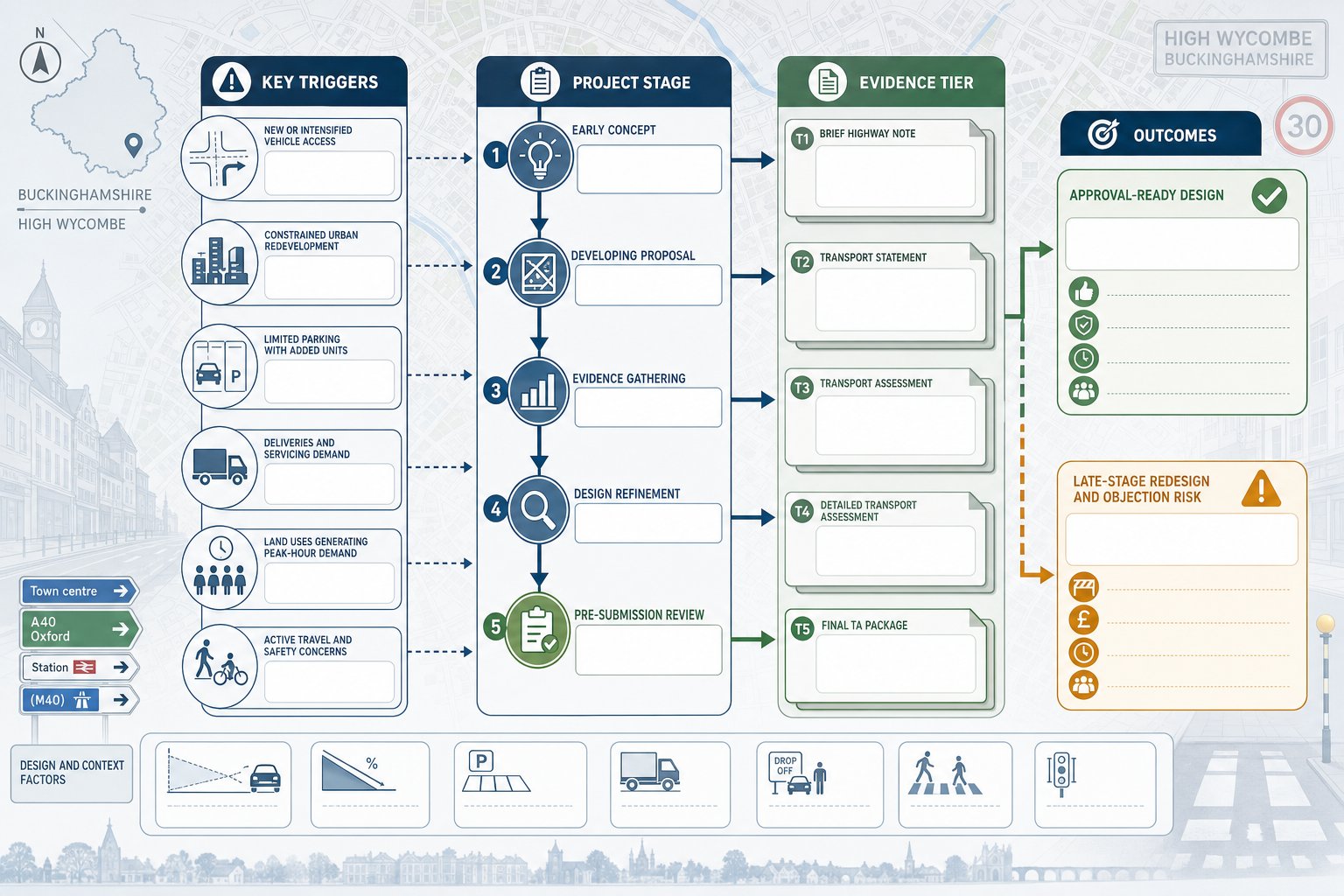 infographic showing planning application triggers for early traffic engineering input.