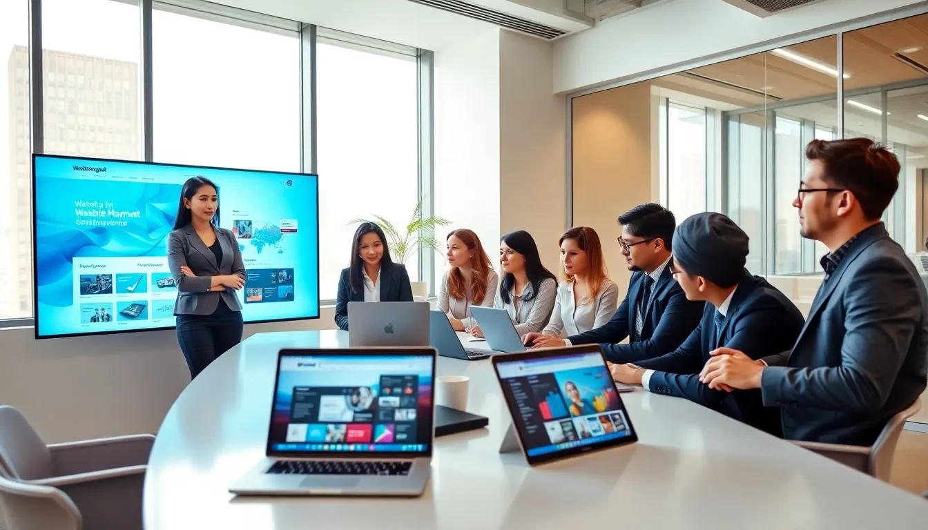 diverse team collaborating in a modern office on digital marketing strategies.