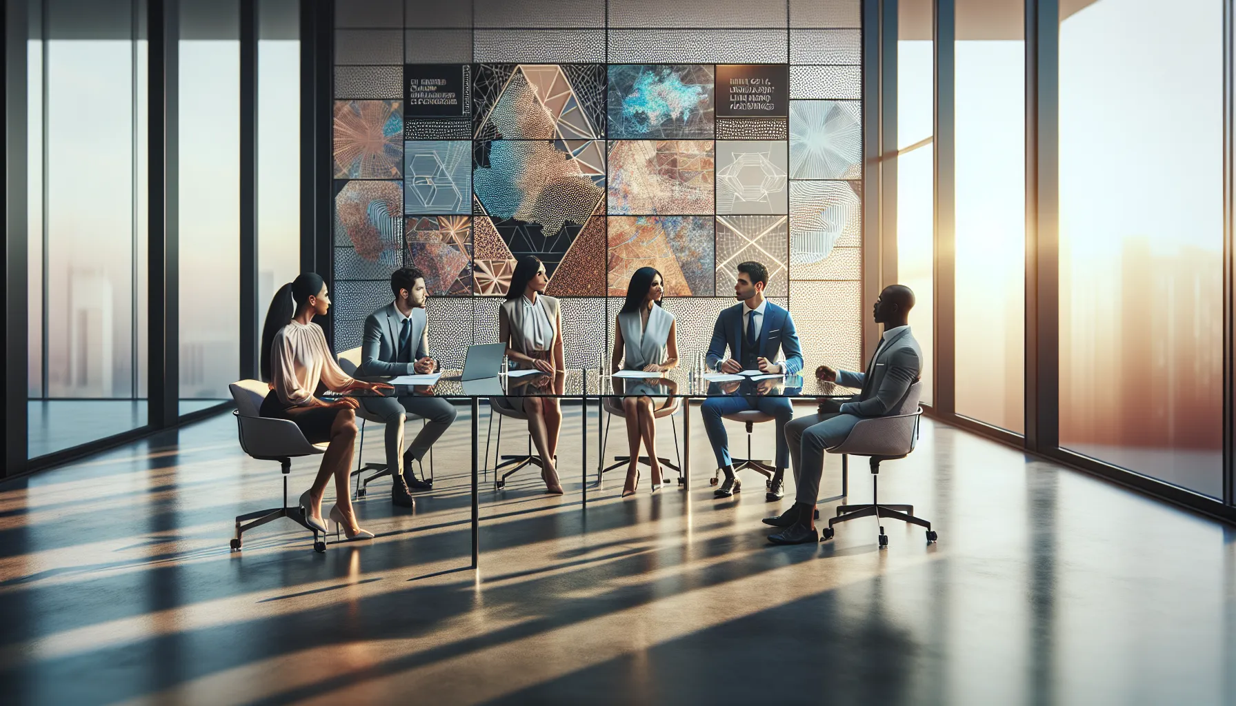 diverse professionals discussing the concept of Lorennameliy in a conference room.