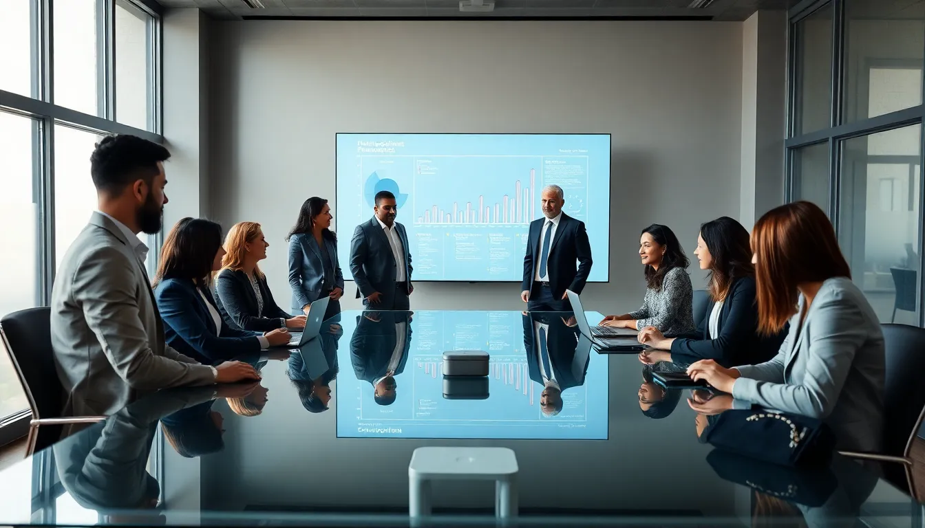diverse professionals collaborating in a modern office setting.