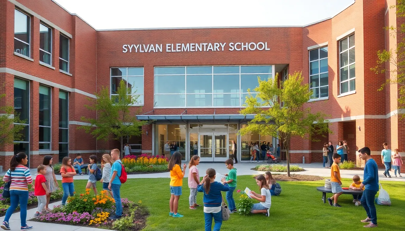 Sylvan Elementary School with students engaged in outdoor learning.
