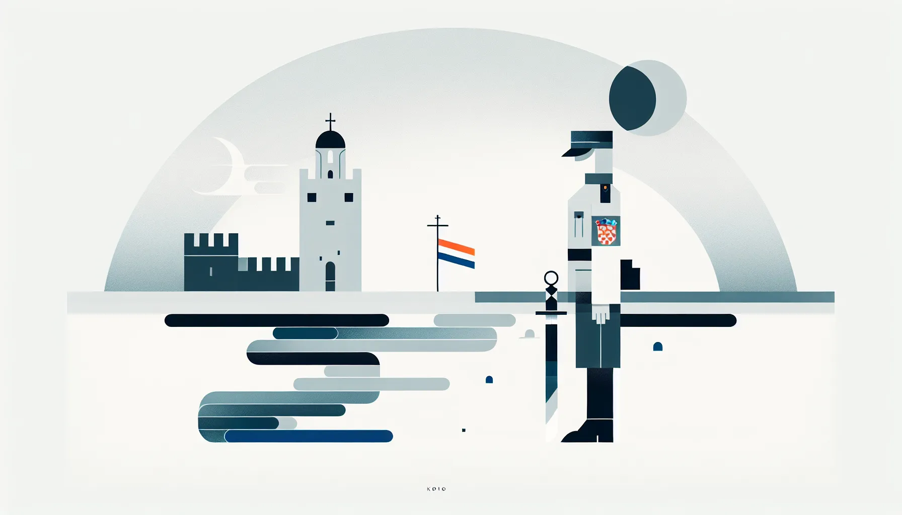 Croatian border guard silhouette with fortress tower and river boundary symbols.