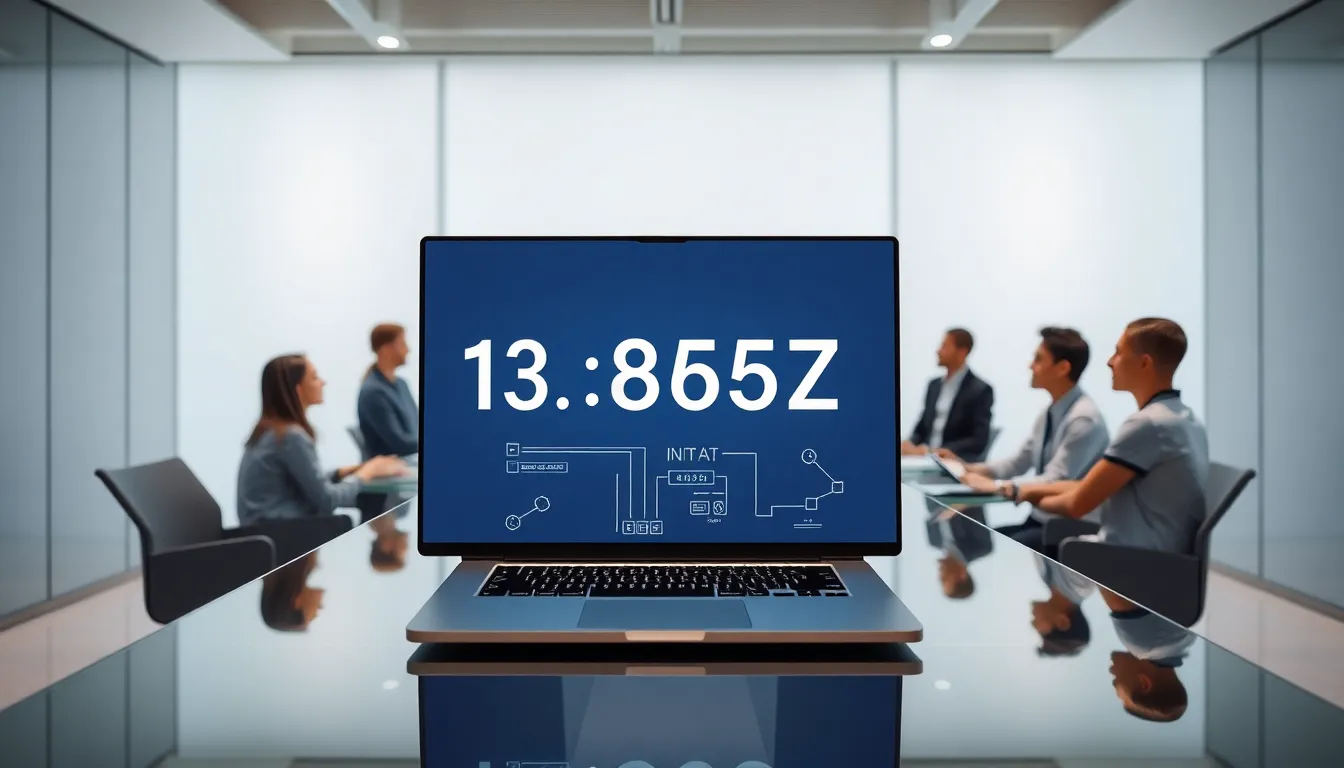 Modern office with diverse professionals discussing an IP address concept.