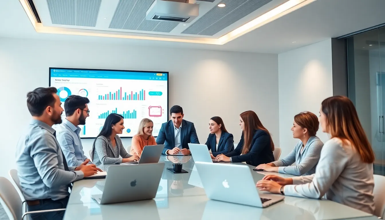 diverse cybersecurity team collaborating in a modern conference room.