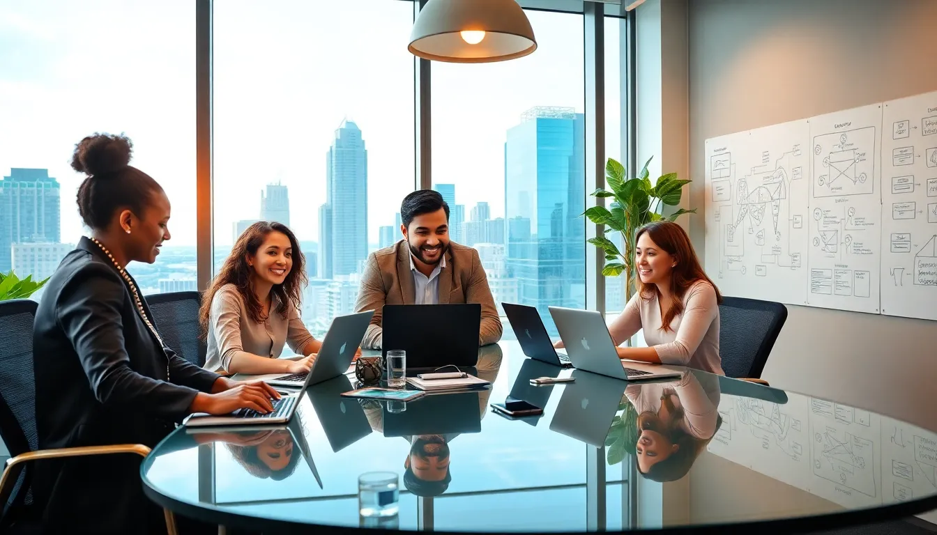 diverse team collaborating in a modern tech startup office.