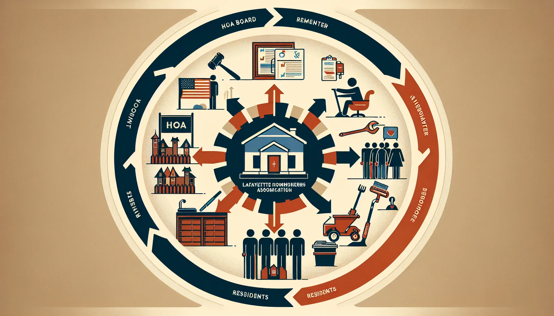 diagram showing roles of HOA board, manager, residents, and service providers