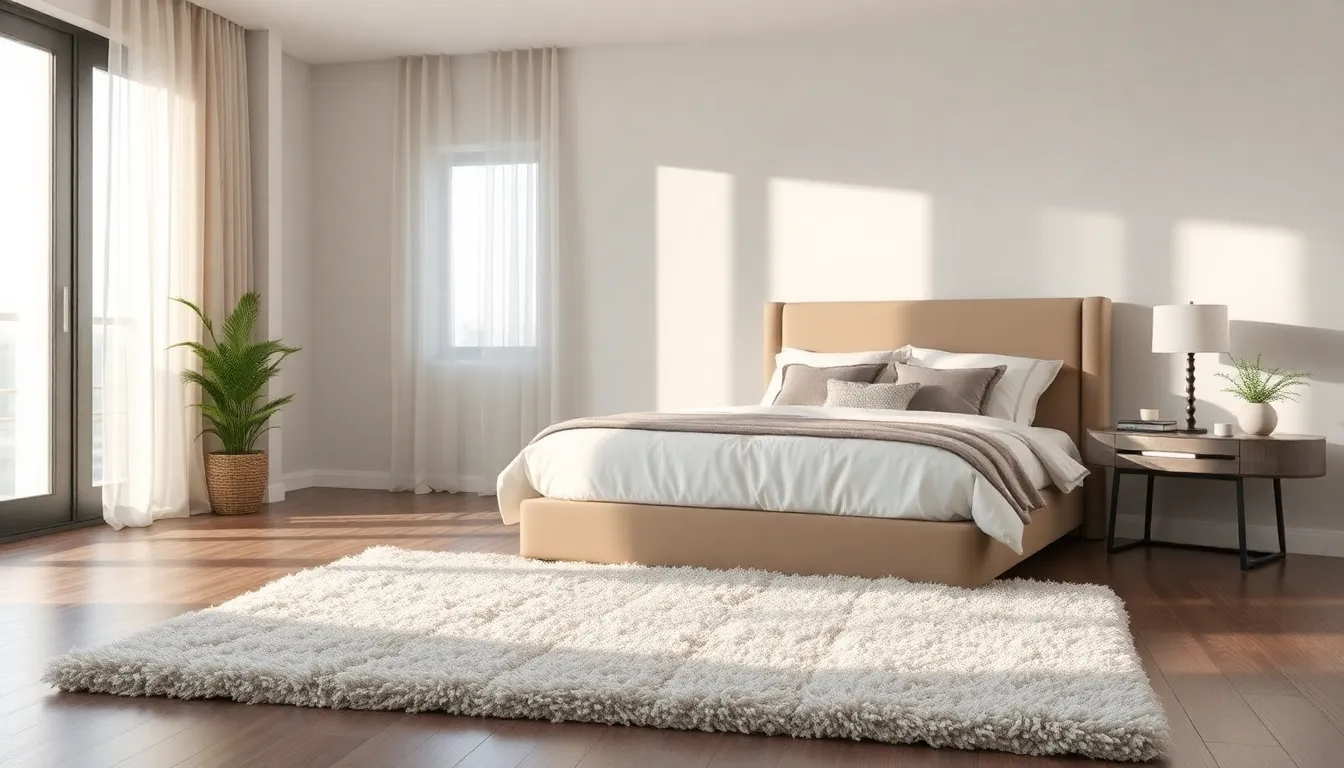 a cozy bedroom featuring a plush area rug for comfort and style.