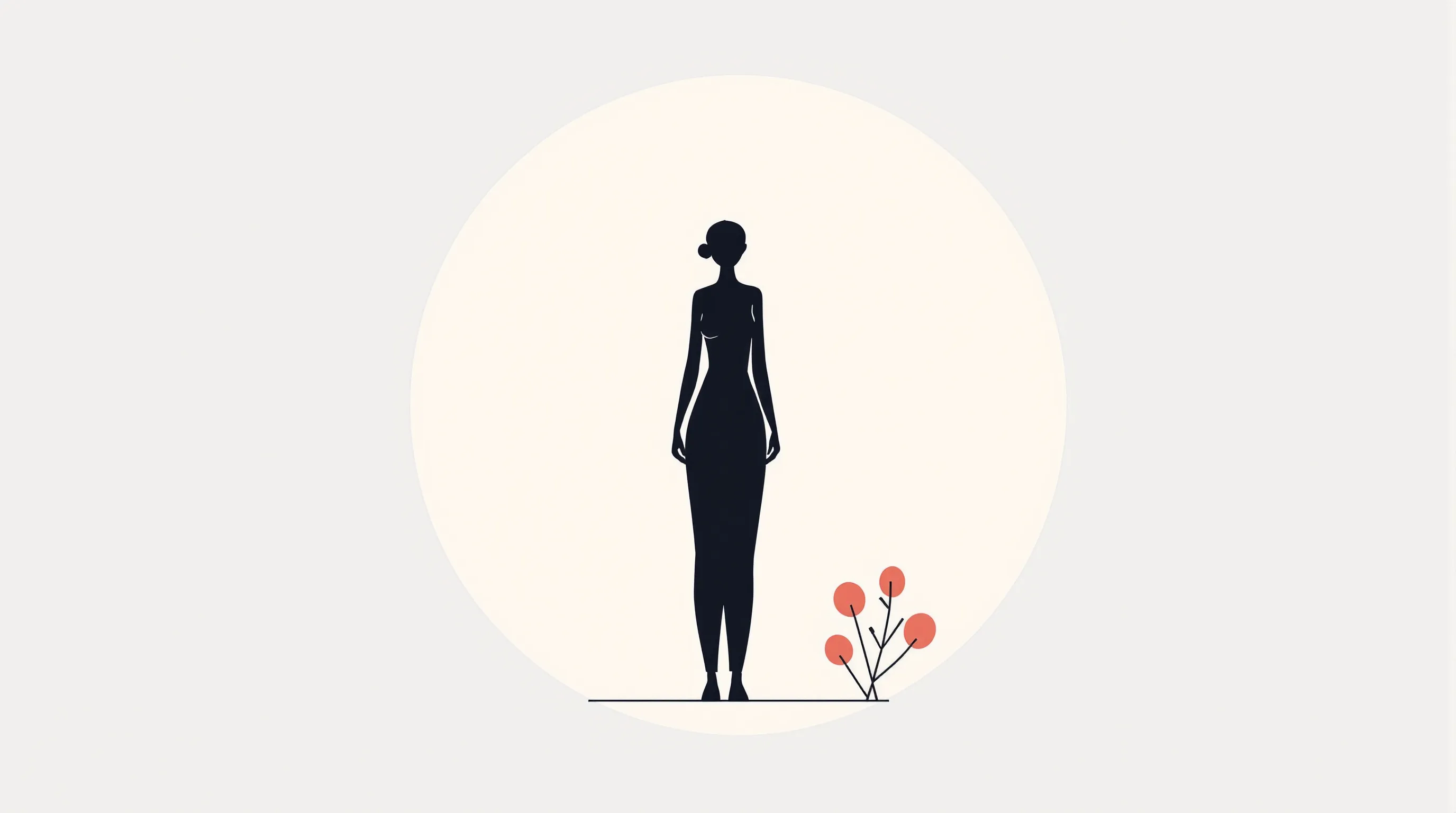 Silhouette of a confident woman standing strong with floral accent on soft gradient.
