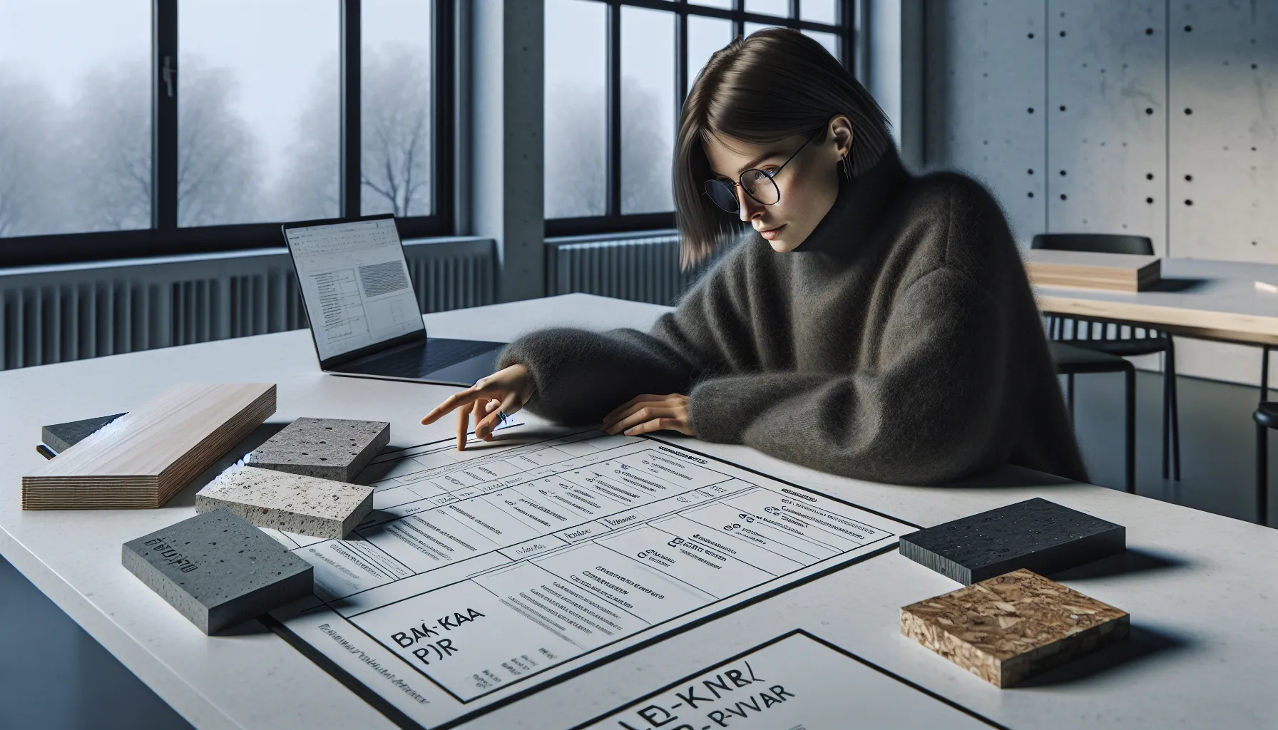 Architect in a norwegian office setting material requirements with epd documents.