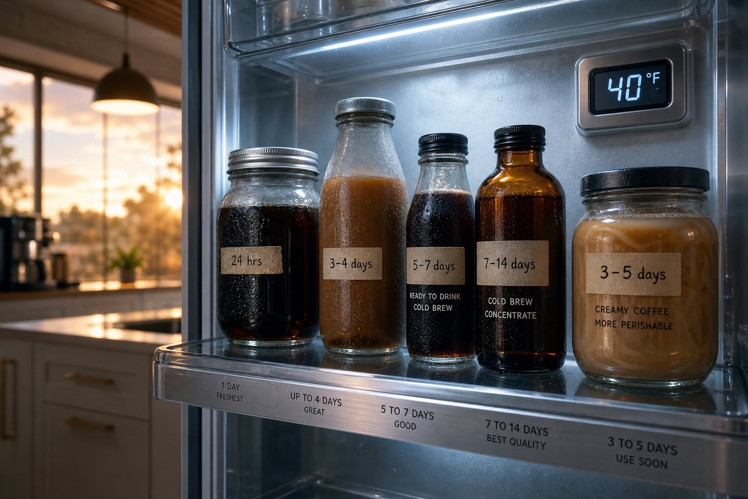 sealed coffee containers stored in a refrigerator at 40 degrees to check how long does coffee last in the fridge