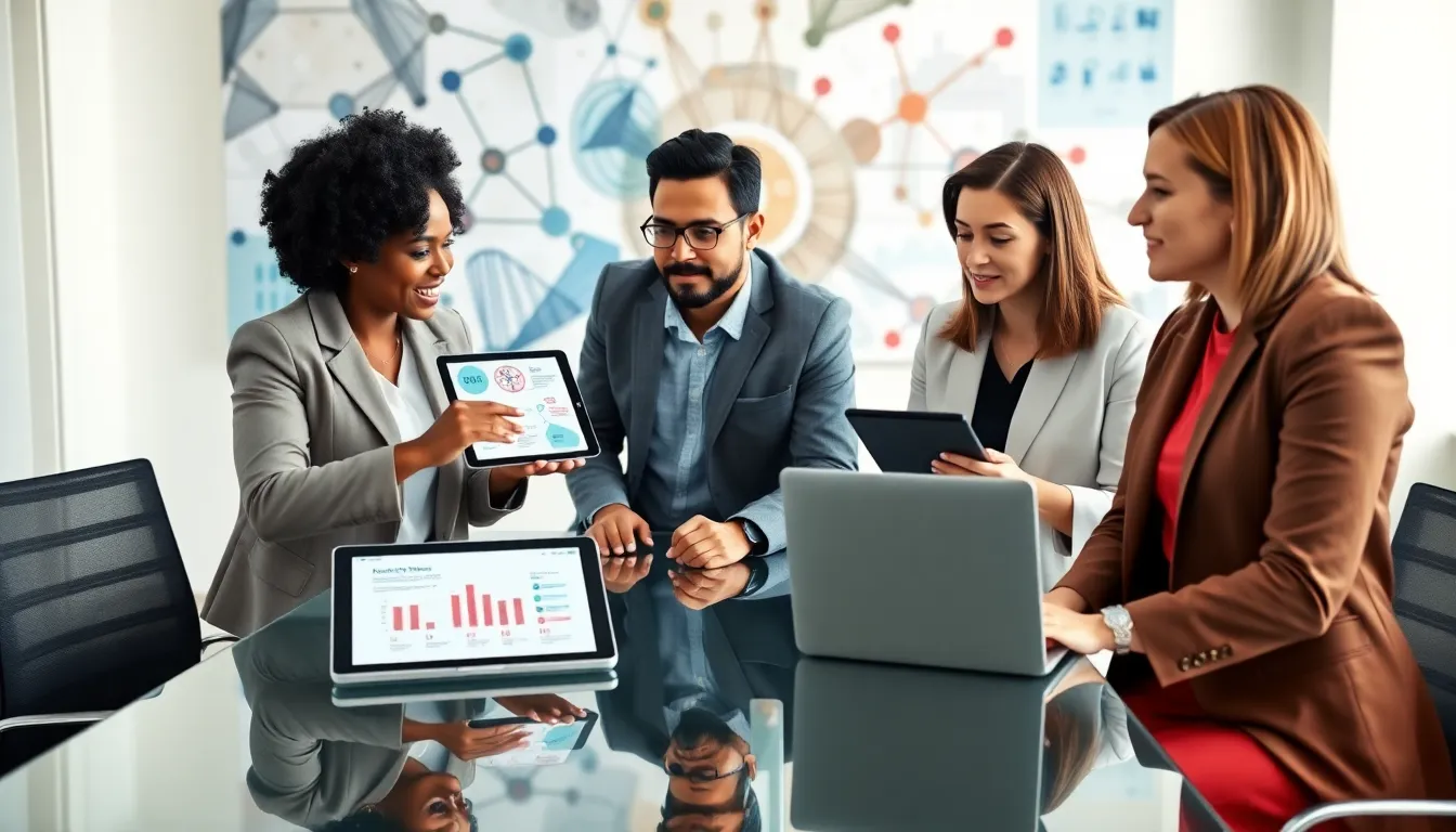 diverse professionals collaborating in a modern office setting.
