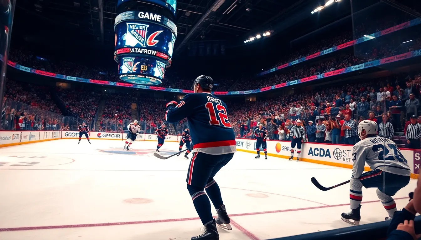 hockey players in action during a thrilling game.