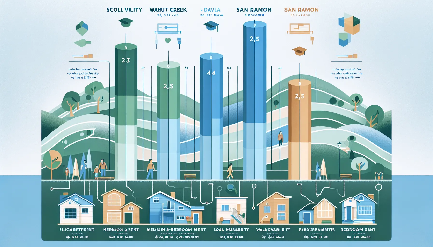 chart comparing Danville rent and amenities to nearby cities