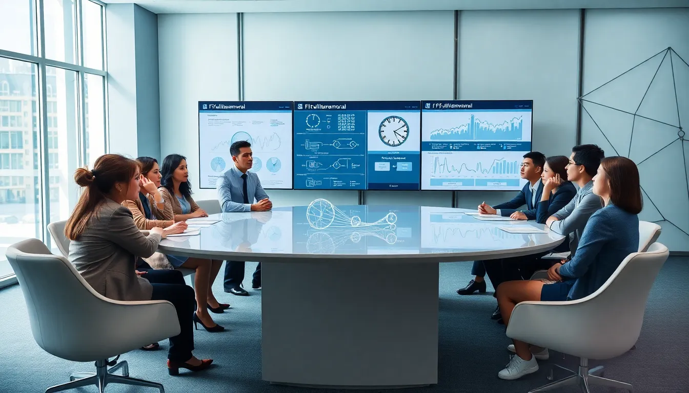 a diverse team discussing time and dimensional concepts in a modern office.