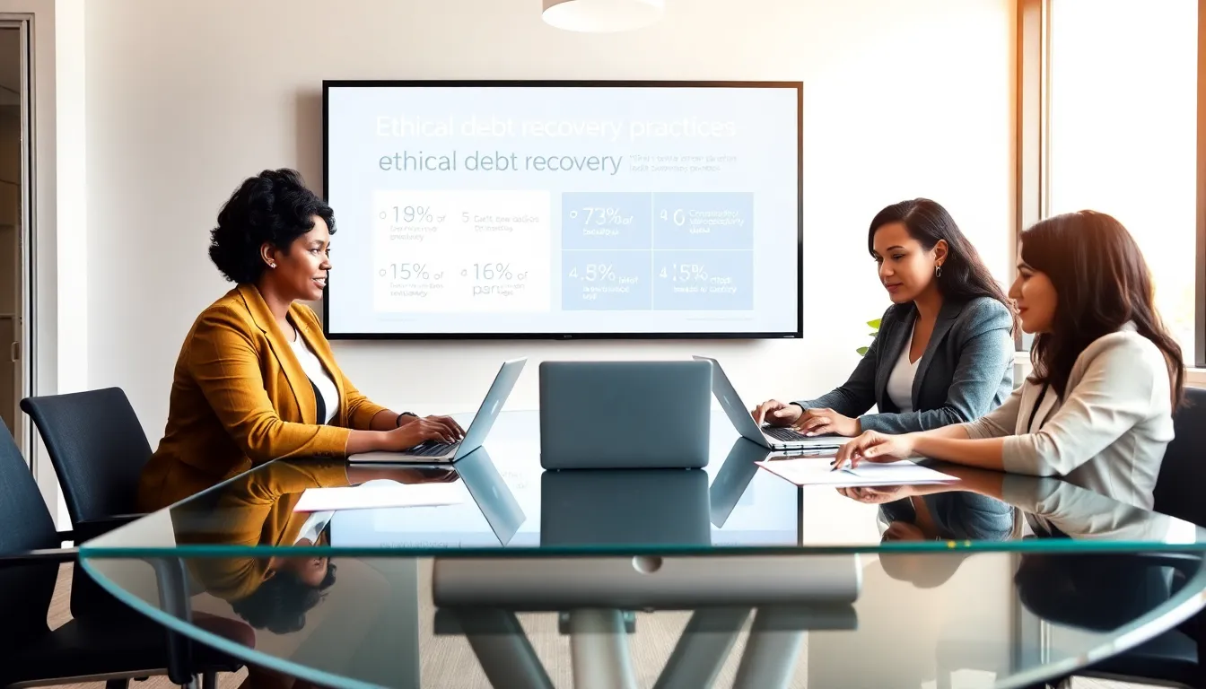 diverse team collaborating in a debt collection office setting.