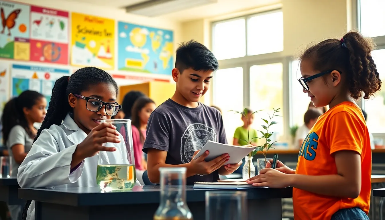 students engaged in a hands-on integrated science project in a lively classroom.