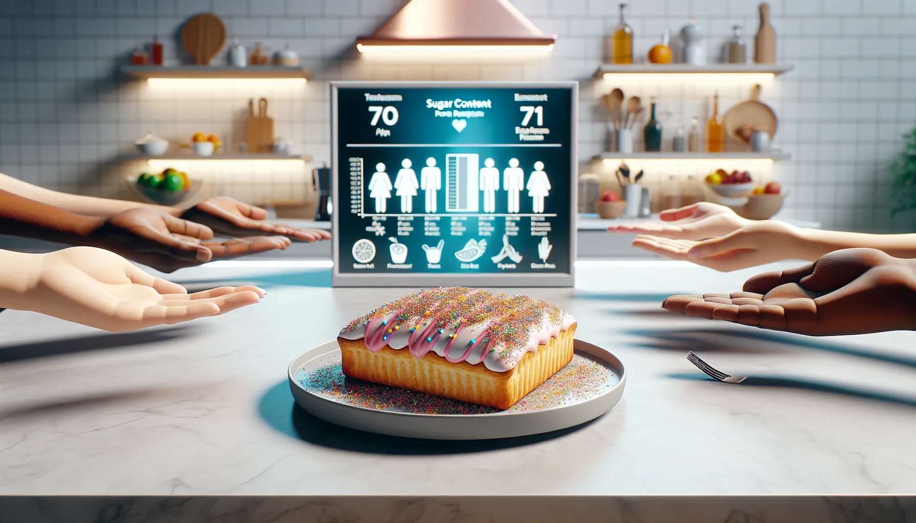 A box of Pop-Tarts and nutrition chart on a kitchen counter.