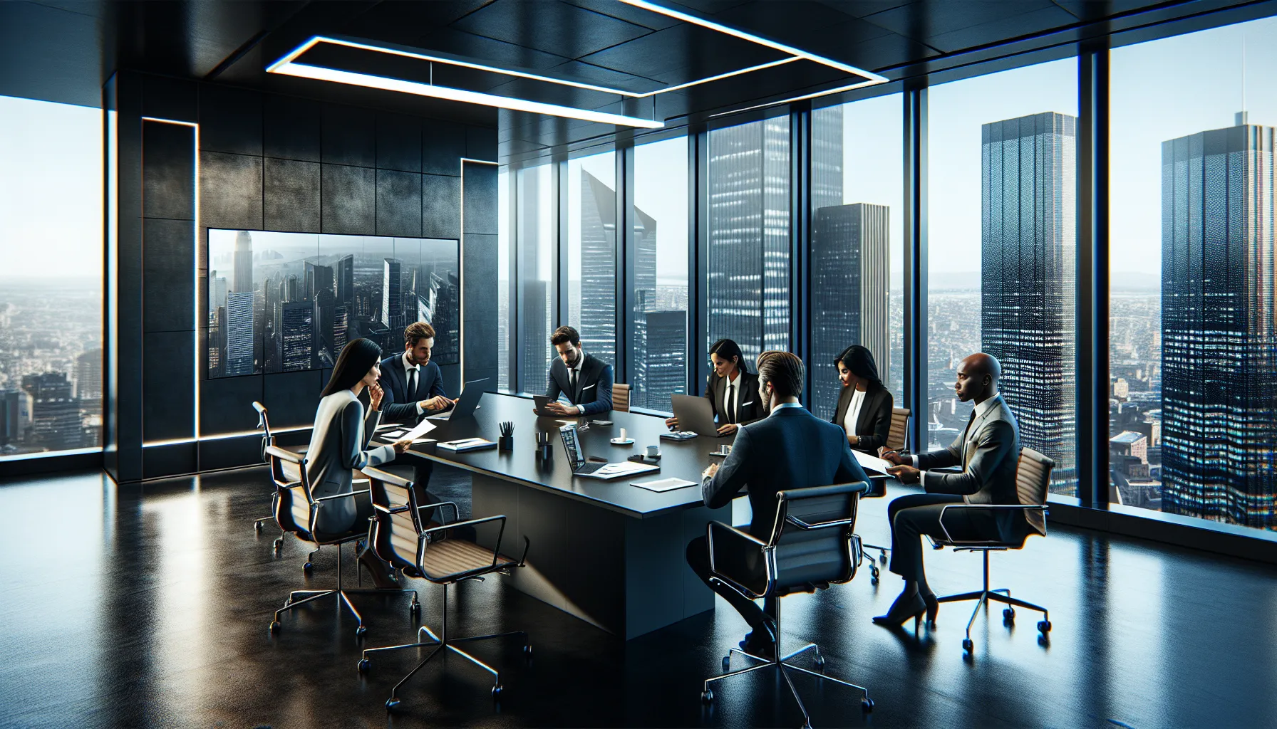 diverse team discussing customer service in a modern office.