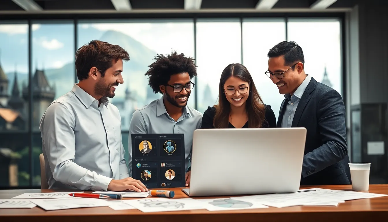 diverse team discussing a gaming customization tool in a modern workspace.