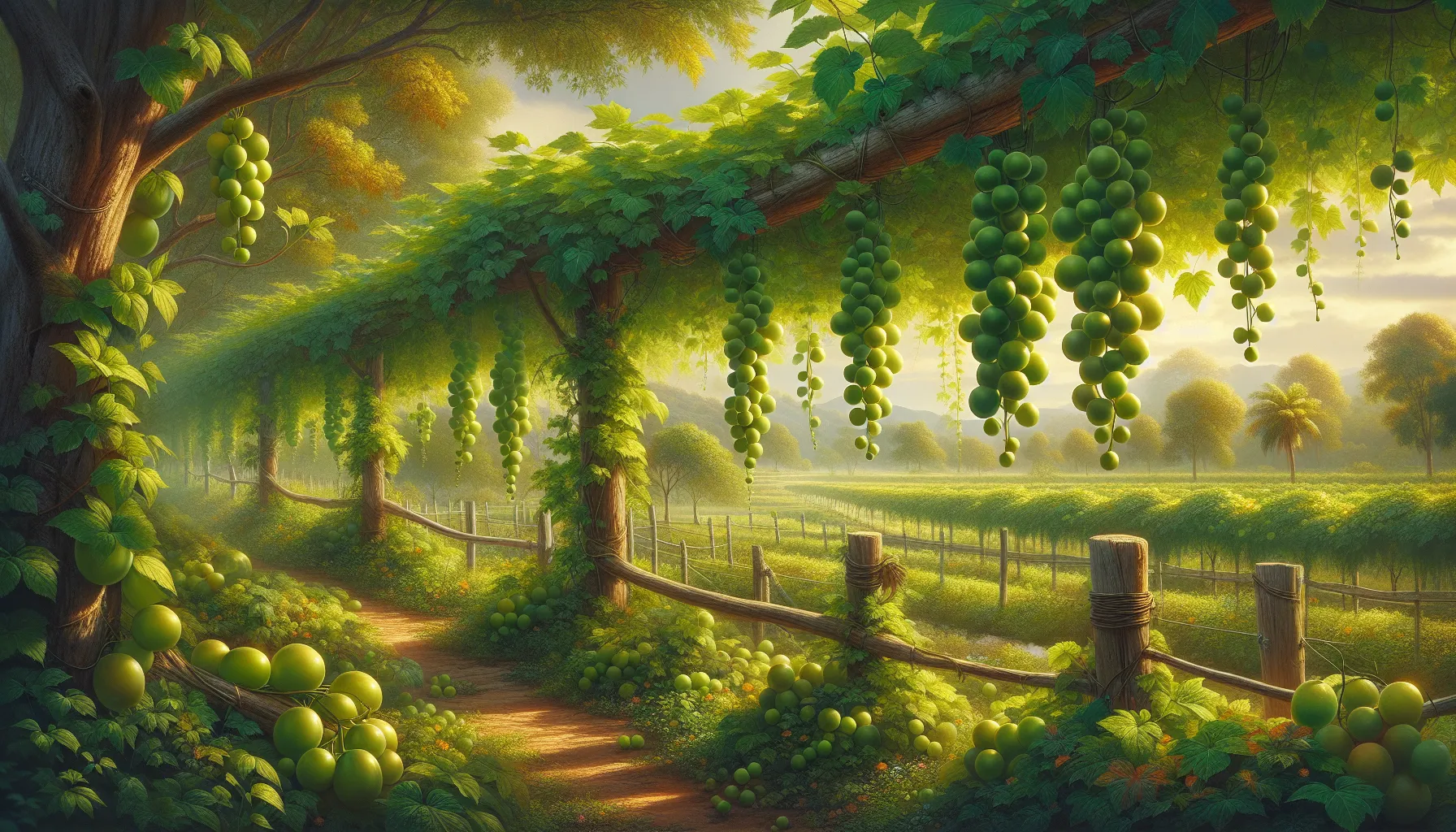 Monk fruit vines growing under sunlight in a cultivated field.