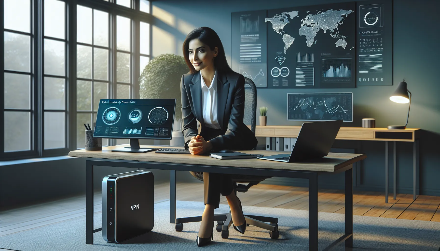 A professional monitoring IP address security in a modern home office.