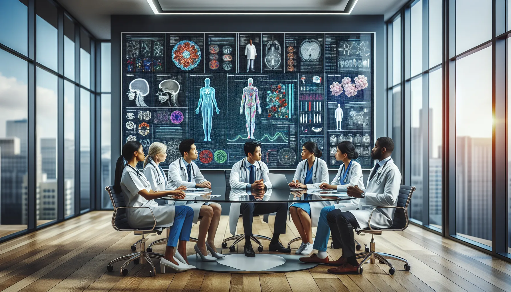 healthcare professionals discussing taxonomy in a modern medical office.