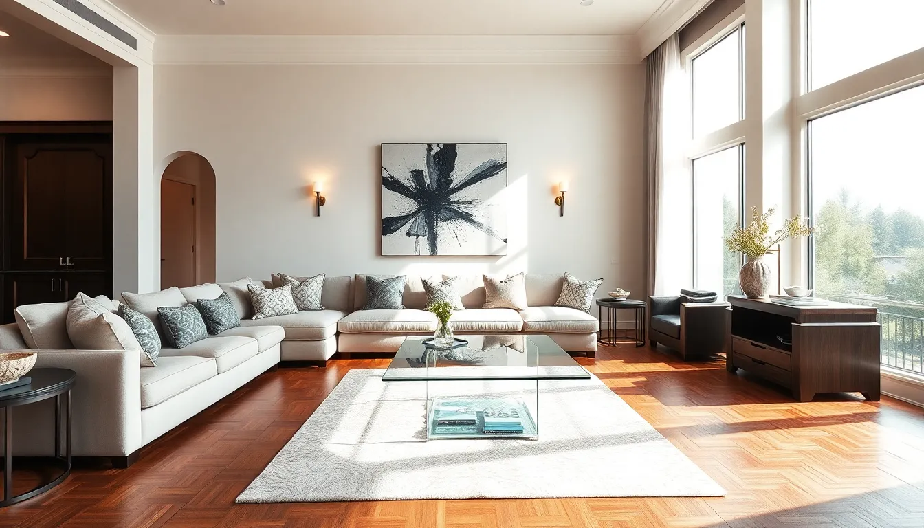 an elegant luxury living room with modern and classic design elements.