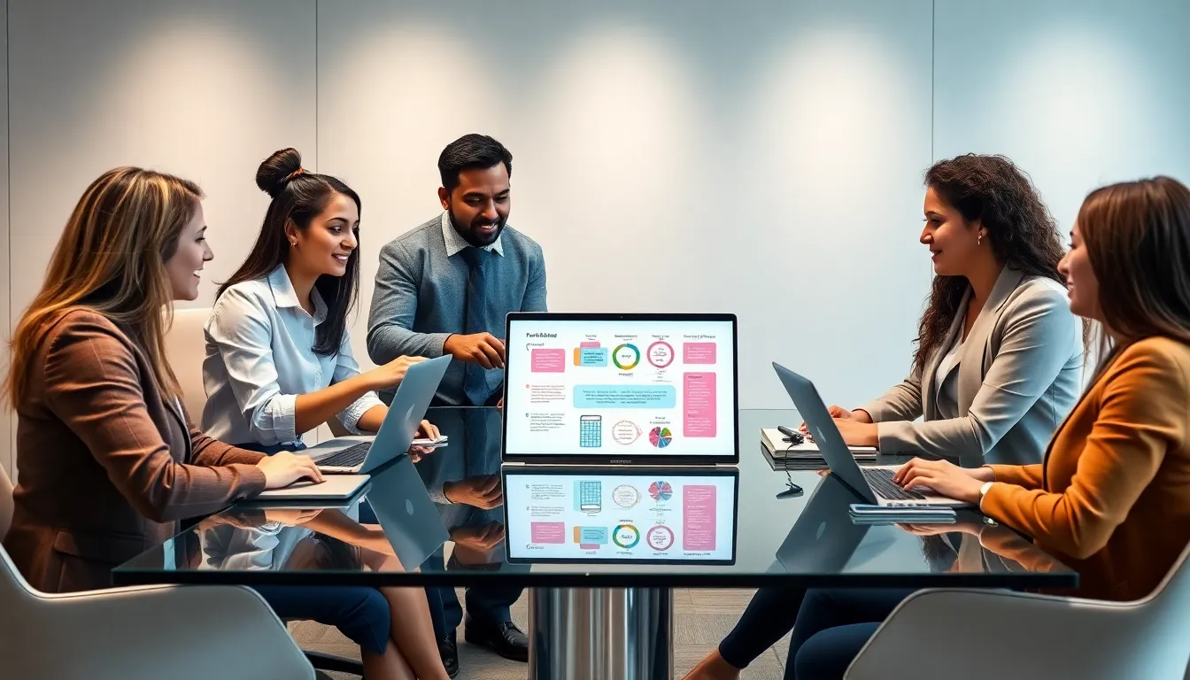 diverse team collaborating in a modern office on e-commerce strategies.