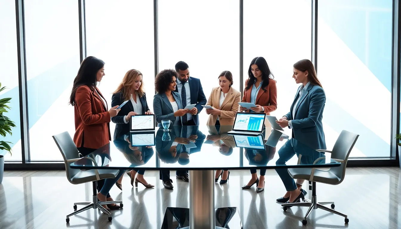 diverse real estate team collaborating in a modern office.