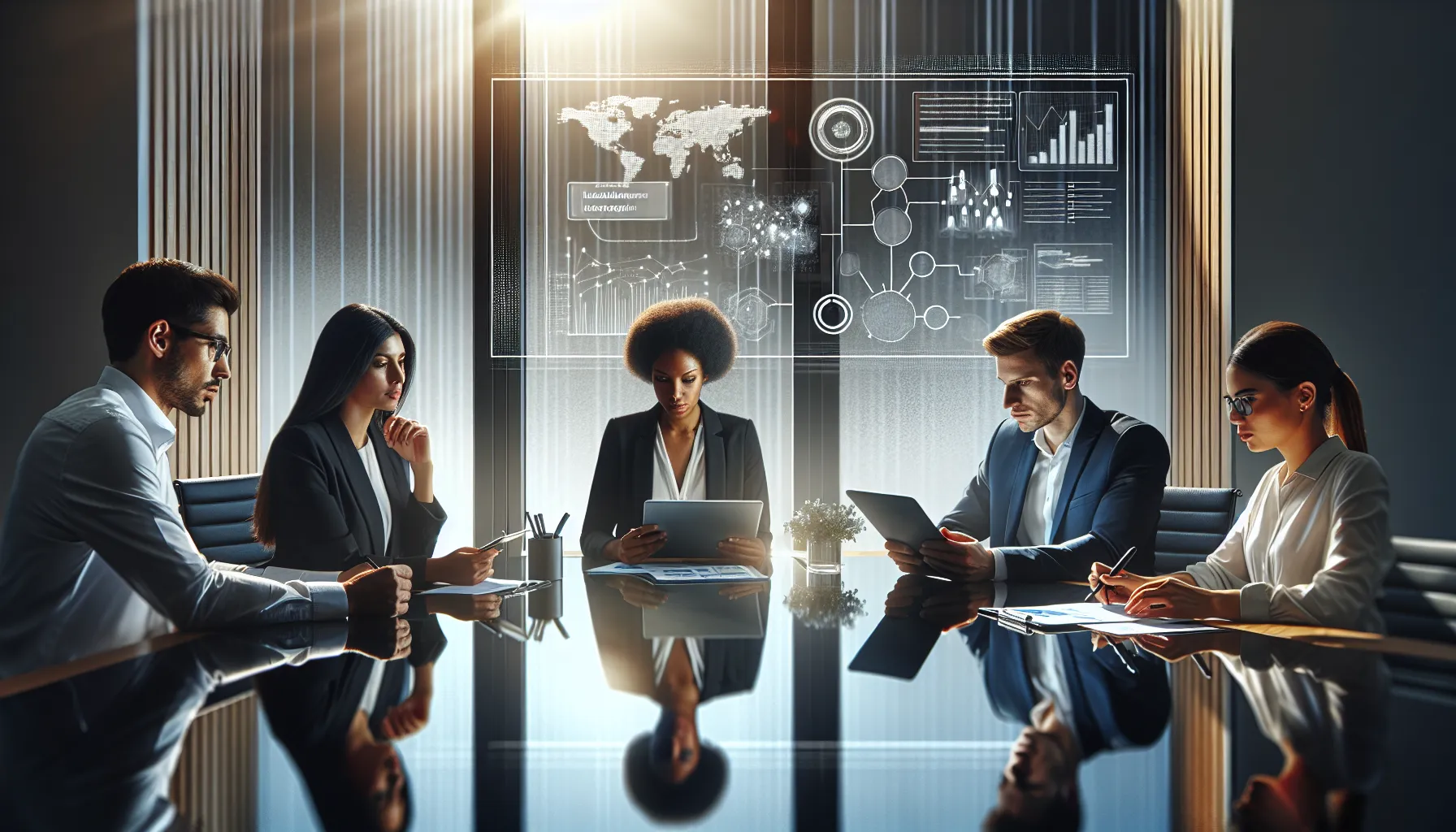 team discussing data management in a modern office setting.