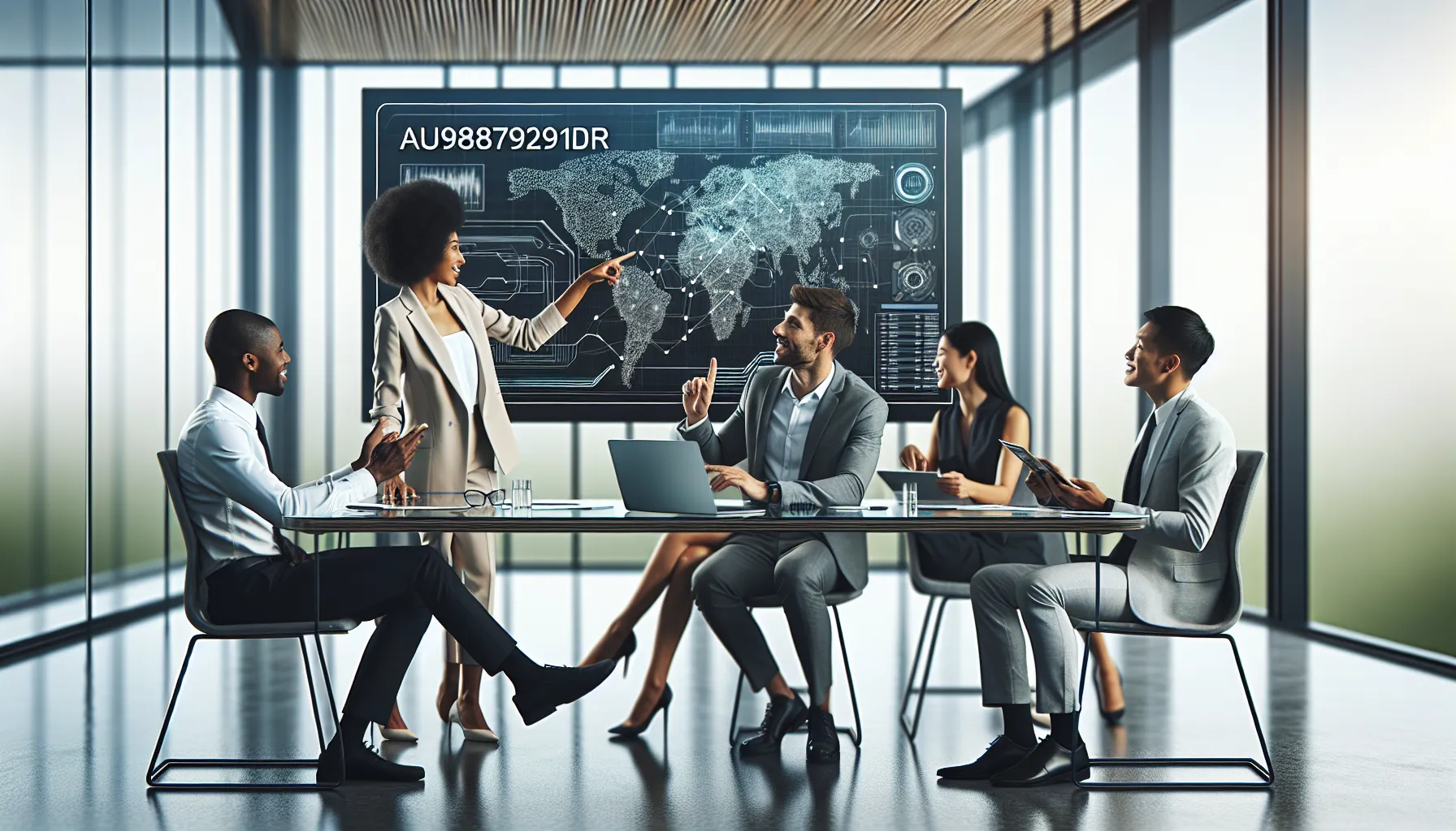 diverse team discussing digital data identifiers in a bright office.