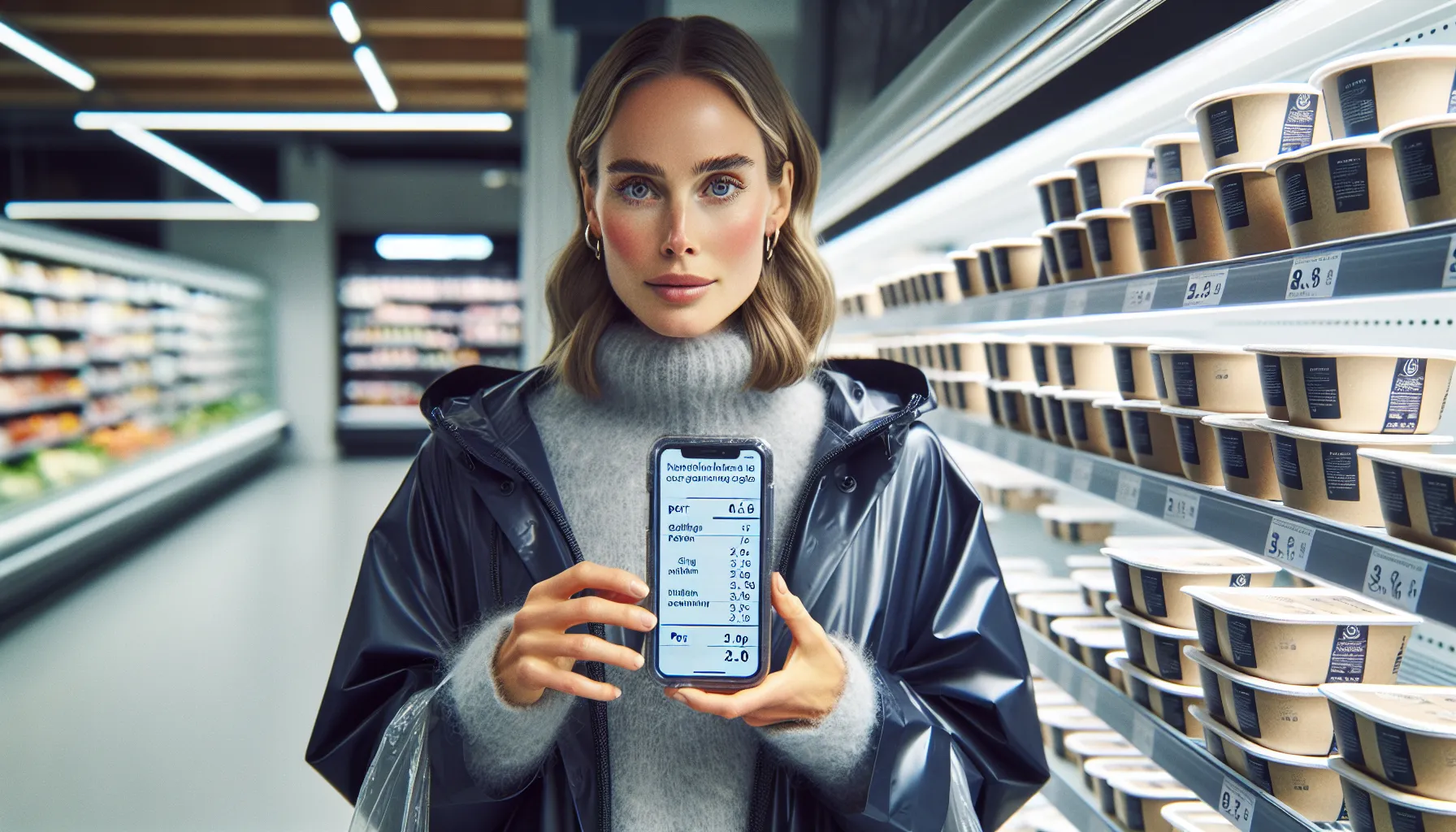 Shopper compares sodium and salt per 100 g on norwegian ready meals.