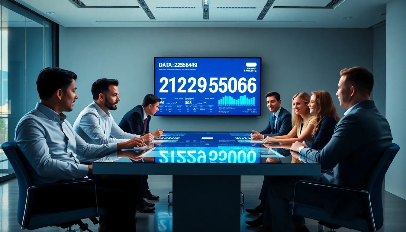 diverse team discussing data analytics in a modern office setting.