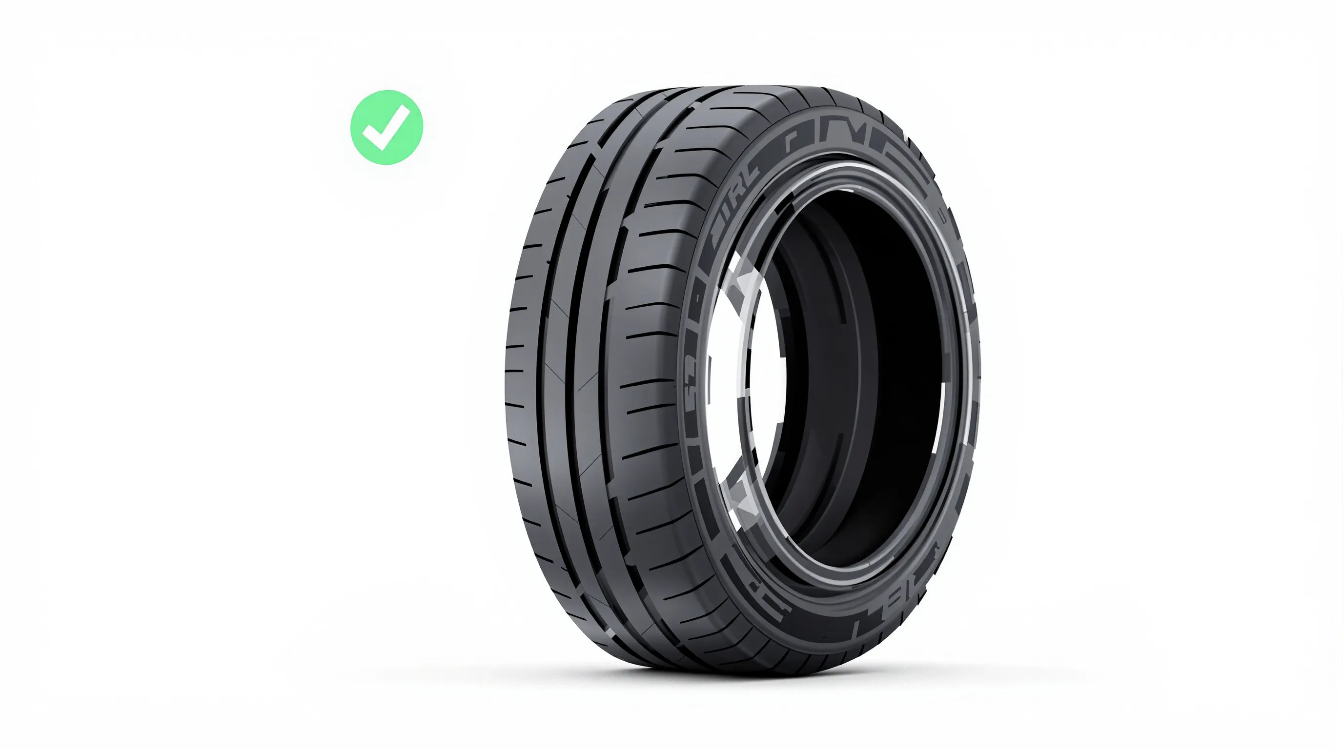 A minimalist tire illustration with checkmark and question mark icons symbolizing user reviews.