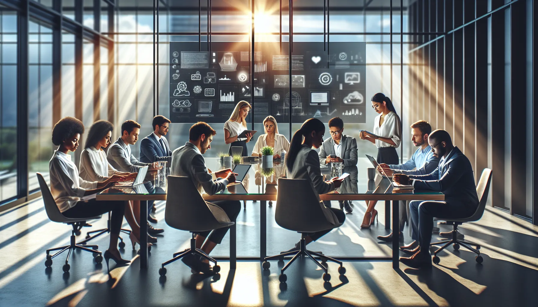 diverse team working together in a modern tech office.