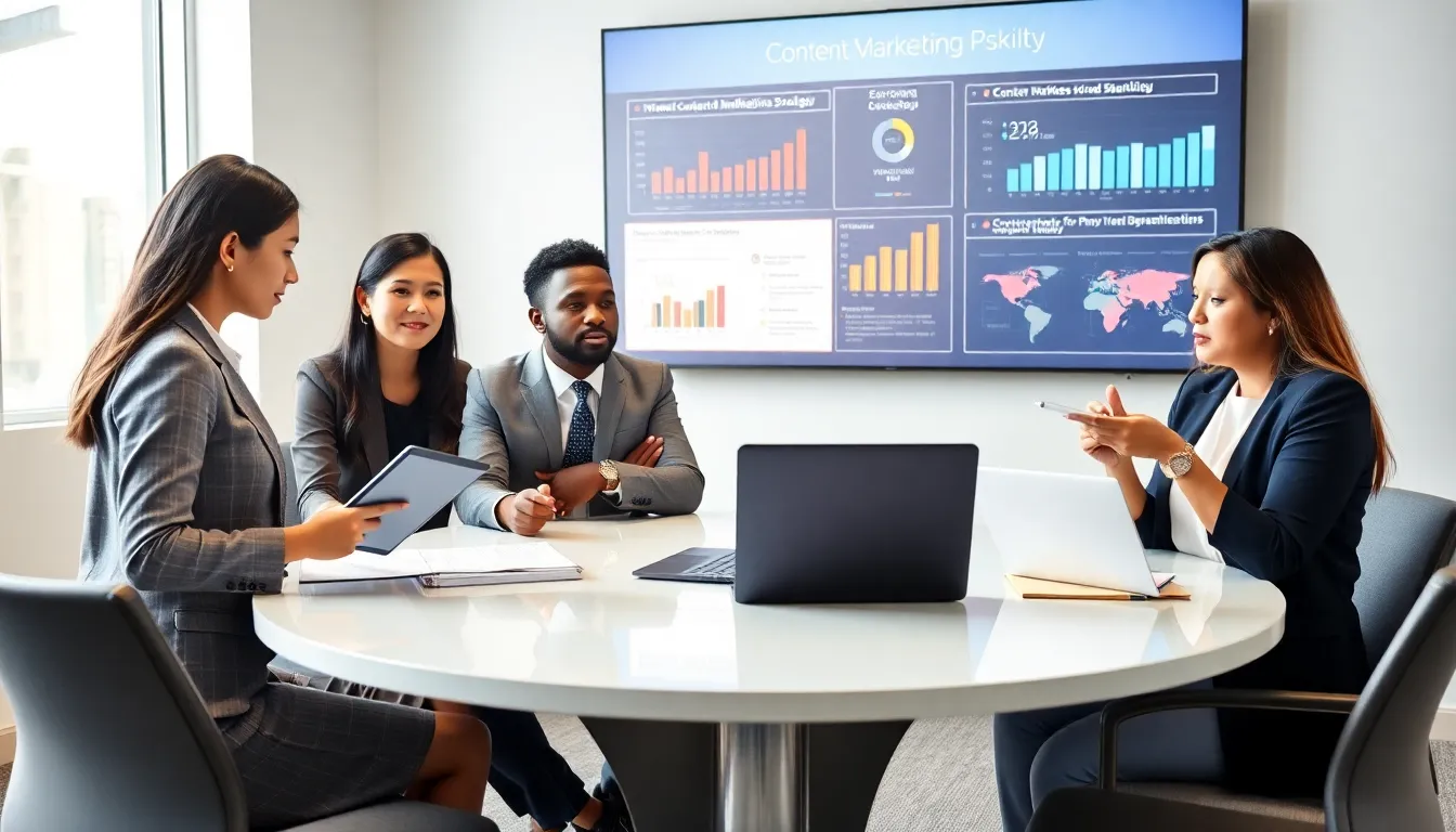 diverse professionals discussing digital marketing strategies in an office.