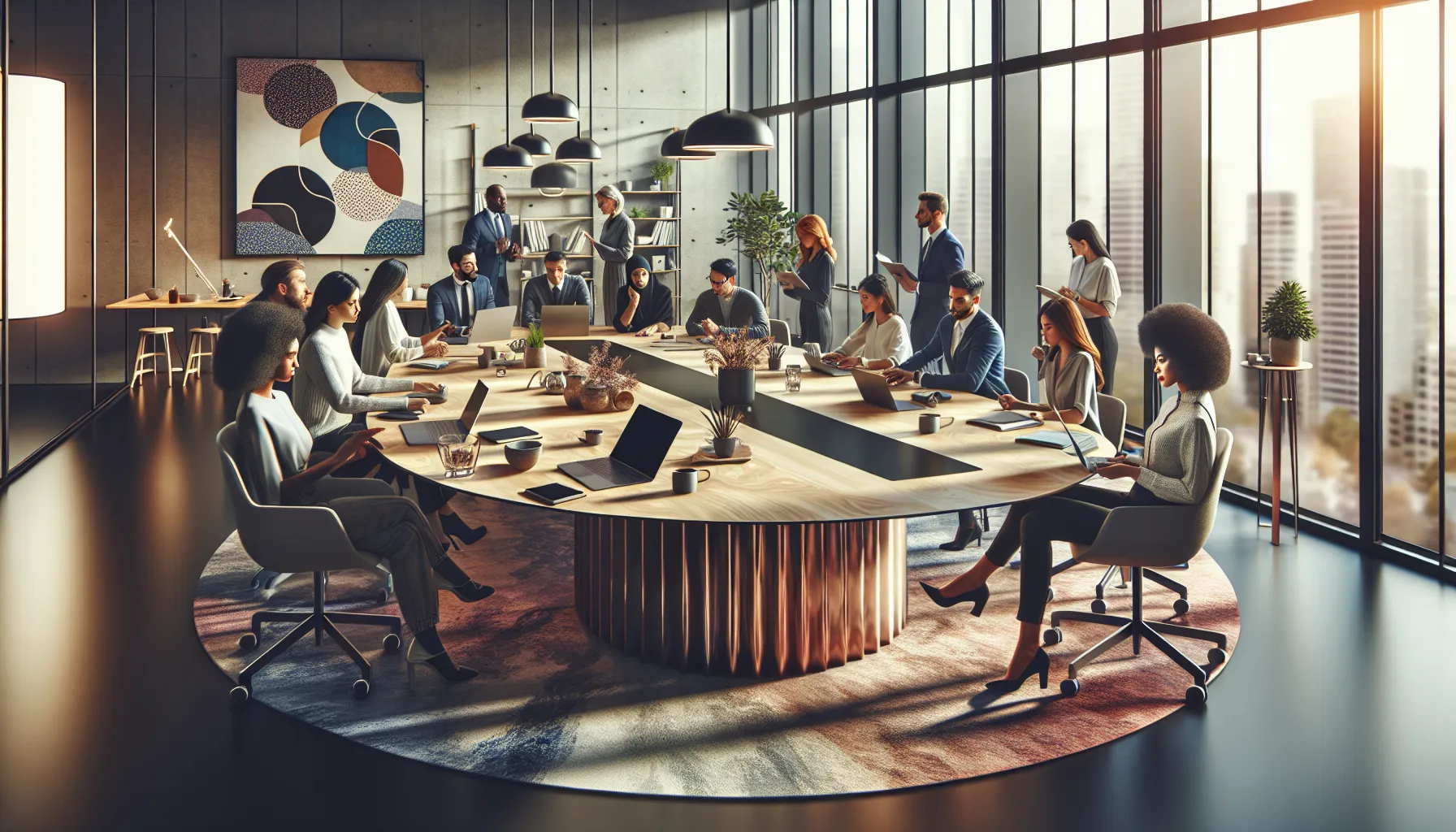 diverse authors collaborating in a modern office environment.