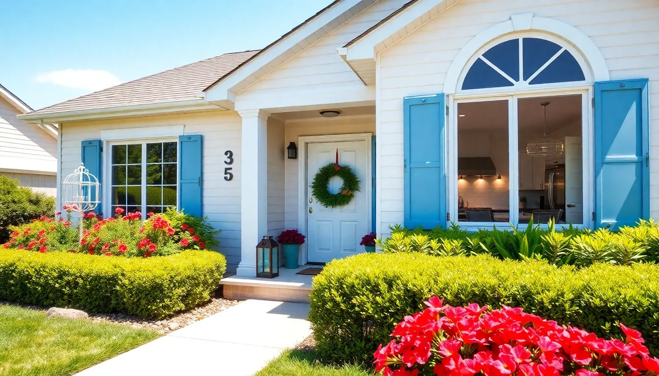 A charming suburban home with beautiful curb appeal and seasonal flowers.