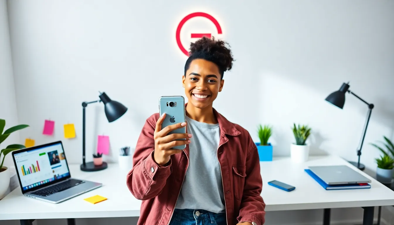 Gmebaby31 engaging in a stylish, modern workspace with social media elements.