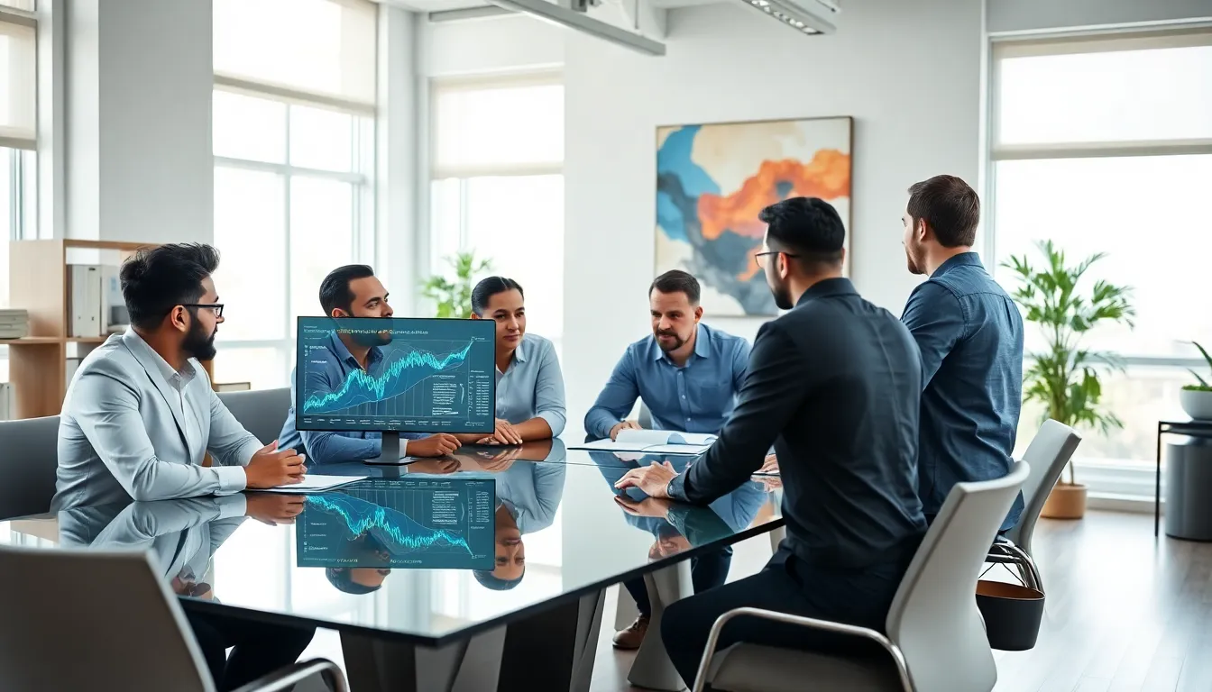 diverse team collaborating on machine learning and DevOps in a modern office.