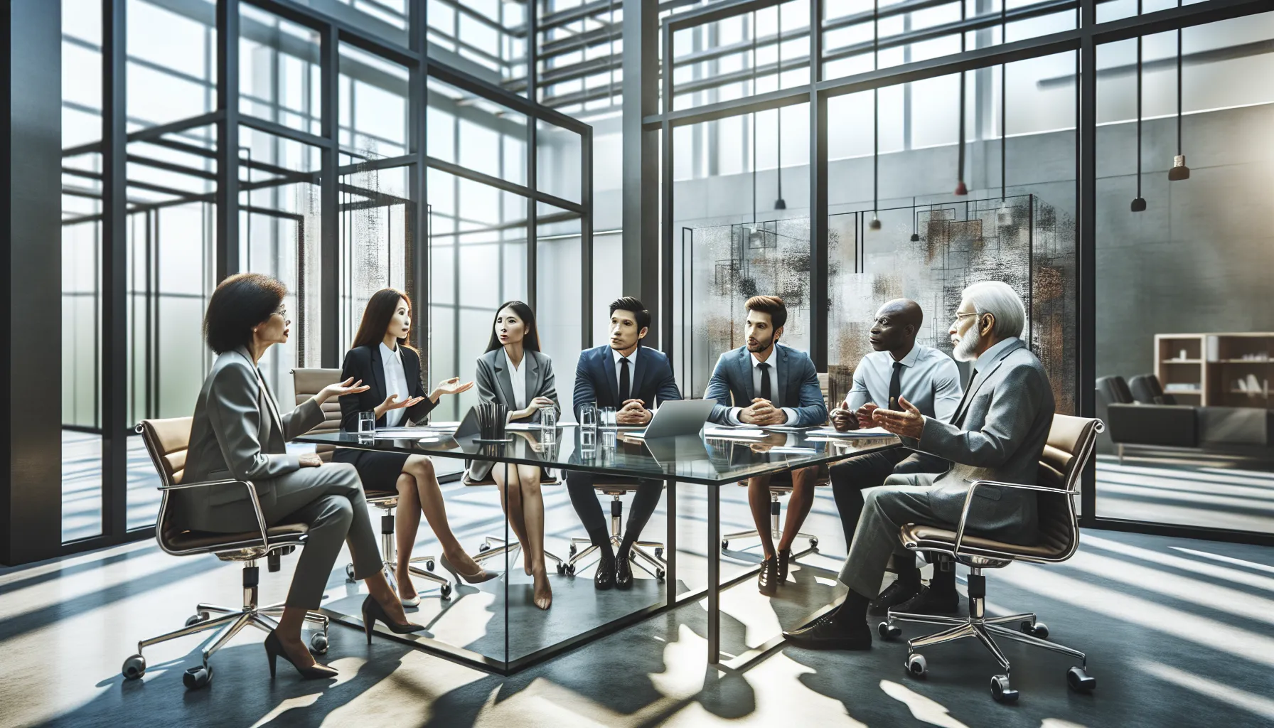 diverse team discussing trends and challenges in a modern office setting.