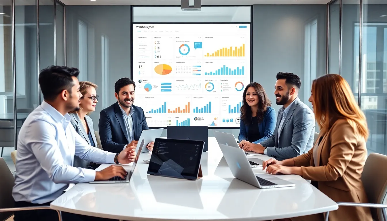 diverse team discussing digital marketing strategies in a modern office